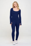 Ribbed Knit Jumpsuit Long Sleeve