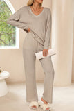 Women Ribbed Knit V Neck Slouchy Two-piece Outfit